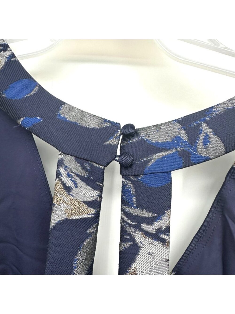 1901 Nordstrom Navy Floral Metallic Jacquard Belted Midi Dress Womens 16 NEW - Picture 10 of 16